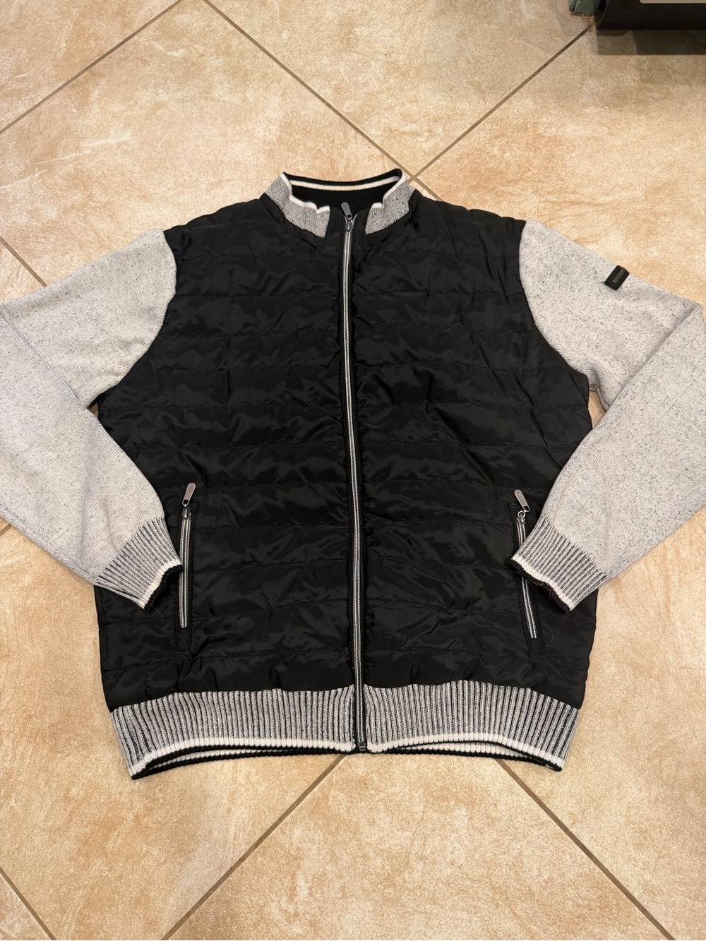 Quilted Black Bomber quilted Jacket with Light Gray Sleeves Sz. XL